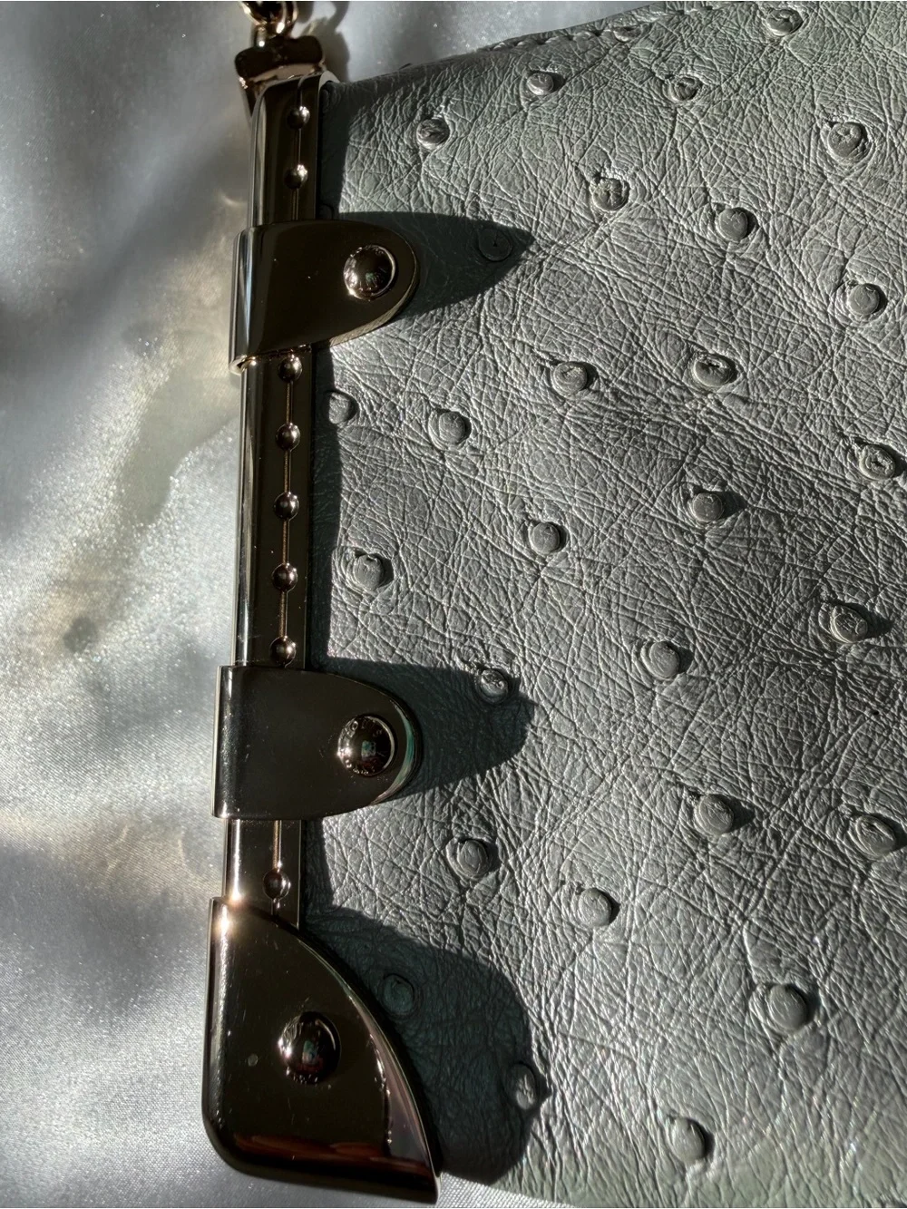 Louis Vuitton Iridescent Ostrich Leather Bag with Gold Chain & Crossbody Strap